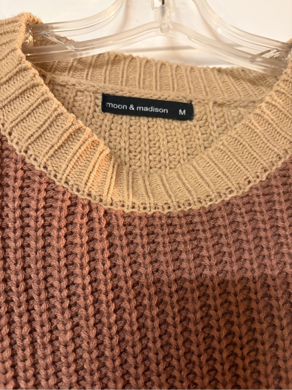 moon & madison Colorblock Chevron Sweater - Tan, Brown & White - Picture 3 of 5